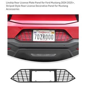 Ford Mustang 2024 2025 Rear License Plate Panel Striped Style Matte Black